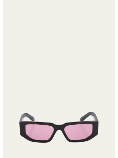 Prada Men's Triangle Logo Bicolor Rectangle Sunglasses