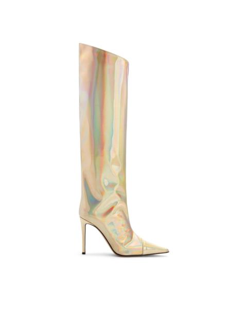 100mm holographic knee-high boots