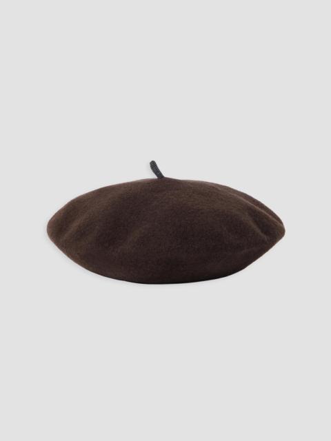 Brunello Cucinelli Women's Wool Beret Hat with Precious Detail - Cocoa