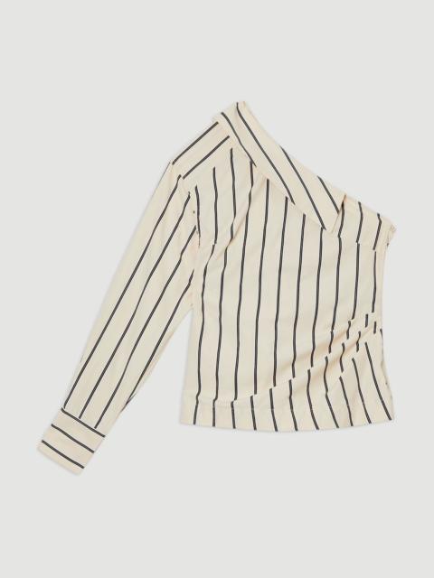 KAREN MILLEN Cotton Stripe Belted Woven One Shoulder Top