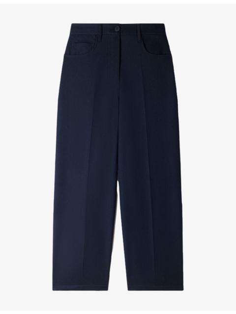 Sandro Pressed-Crease Wide-Leg Wool-Blend Trousers