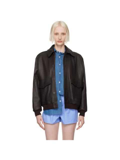 HommeGirls® Brown Oversized Leather Bomber Jacket