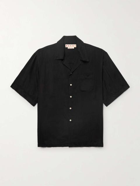 Marni Convertible-Collar Logo-Embroidered Satin Shirt