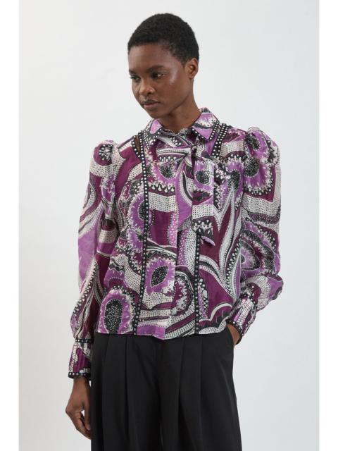 KAREN MILLEN Floral Printed Studded Long Sleeve Blouse