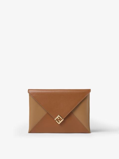 FENDI FF Diamonds Pouch Tan-color and light brown leather pouch
