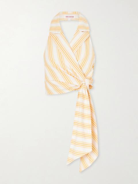 ROSIE ASSOULIN Wrapped Up Tie-detailed Striped Cotton Halterneck Blouse