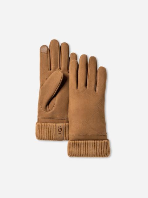 UGG ® Men's Leather Knit Cuff Glove in Chestnut