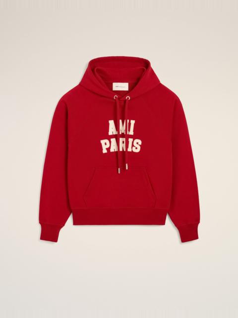 AMI Paris RED COTTON HOODIE WITH AMI PARIS EMBROIDERY