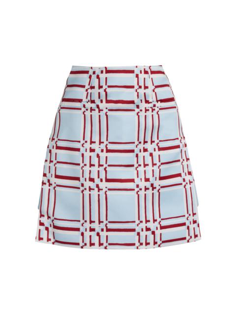 Victorie Checked Satin Mini Skirt print