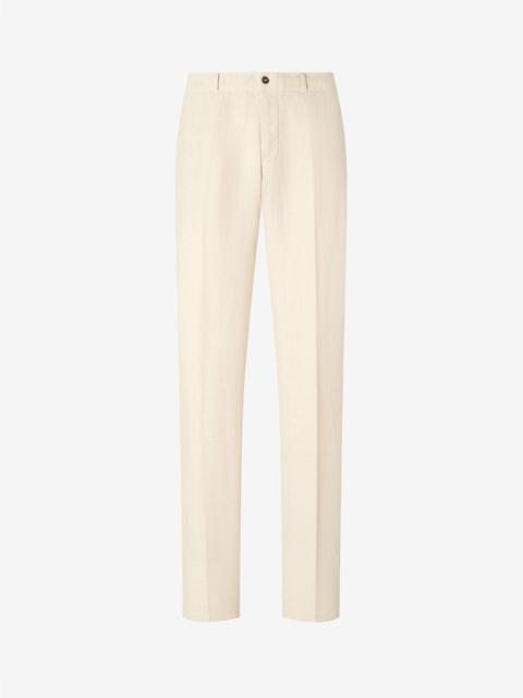 CORNELIANI Beige garment-dyed linen trousers