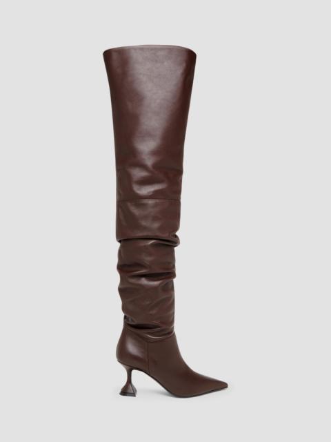 Amina Muaddi Women's Olivia 70MM Leather Over-The-Knee Boots - Coffee Nappa