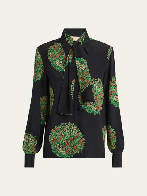 Valentino Floral-Print Silk Crepe De Chine Shirt