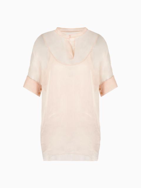 GIORGIO ARMANI Short-sleeved long shirt in silk organza