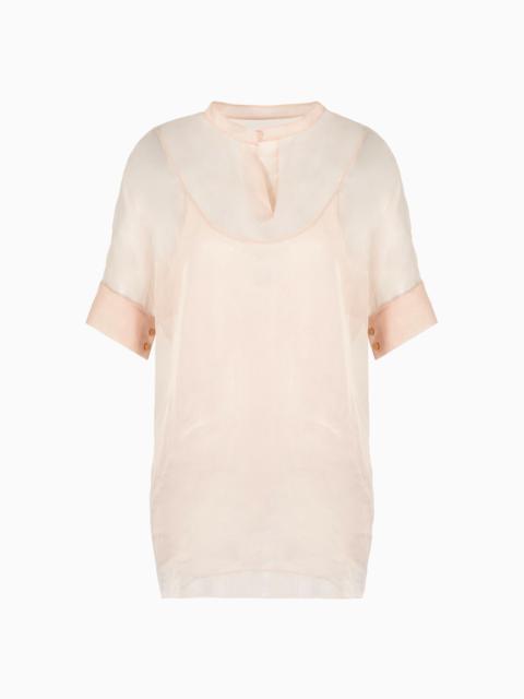 Short-sleeved long shirt in silk organza