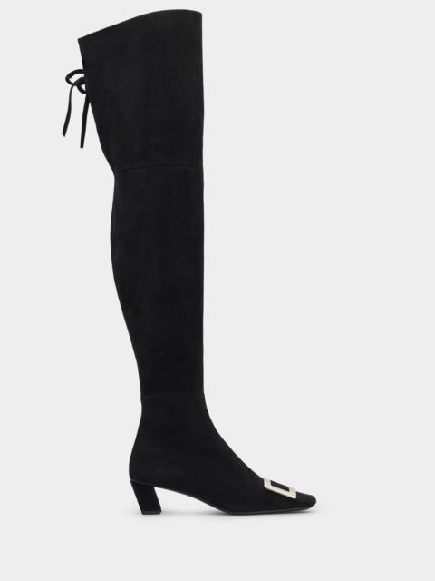 Roger Vivier Over-the-Knee Belle Vivier Metal Buckle Boots in Suede