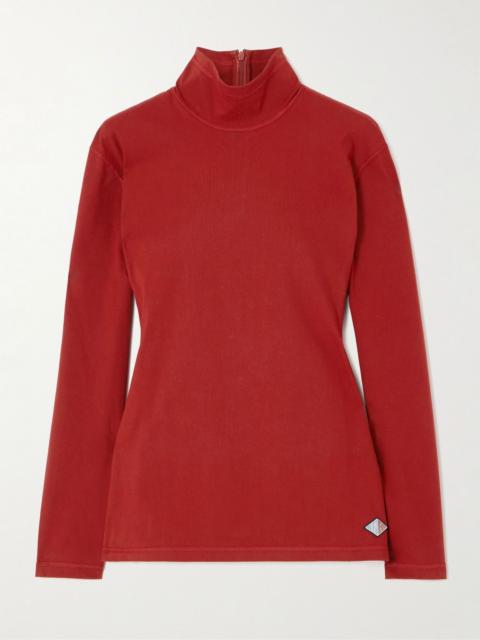Bottega Veneta Appliquéd stretch-cotton jersey blouse Red