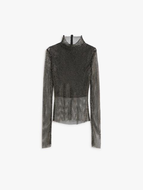 Sportmax VALDAI Rhinestone mesh mock polo-neck sweater