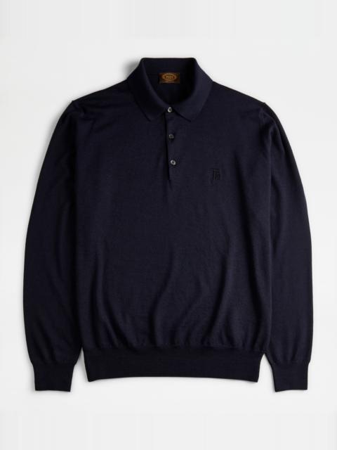 Tod's POLO SHIRT IN WOOL AND SILK - BLUE