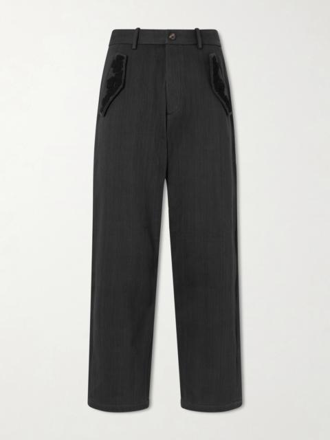 KARTIK RESEARCH Straight-Leg Embroidered Cotton-Twill Trousers