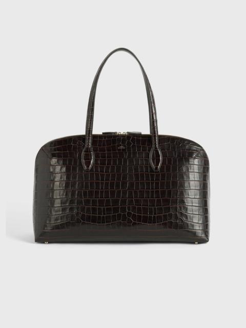 Croco-embossed day tote dark chocolate