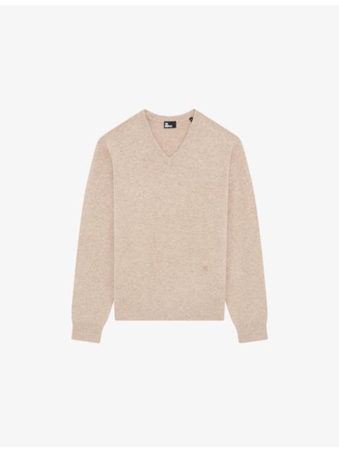 The Kooples V-Neck Brand-Embroidered Cashmere-Blend Jumper