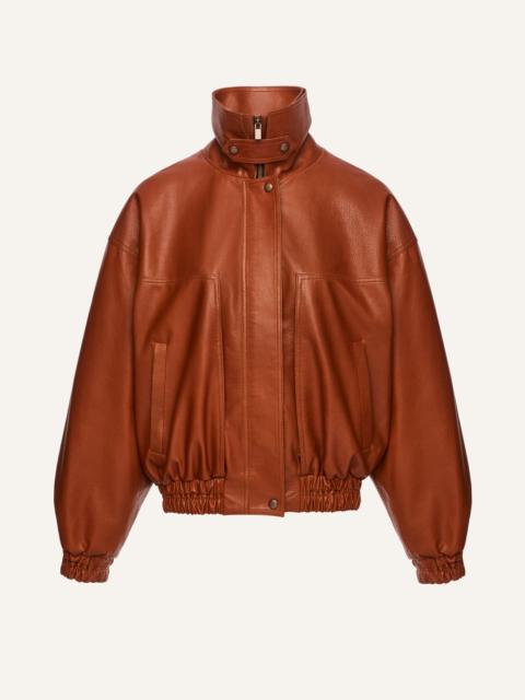 MAGDA BUTRYM High-neck leather bomber jacket in cognac