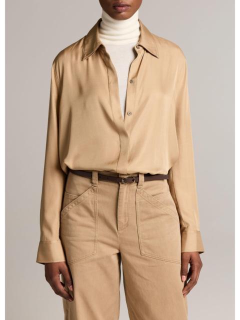 Vince Double-Detail Silk-Blend Button-Front Shirt