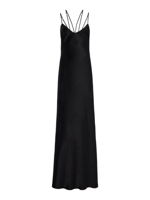 Natalie Open-Back Satin Maxi Slip Dress black