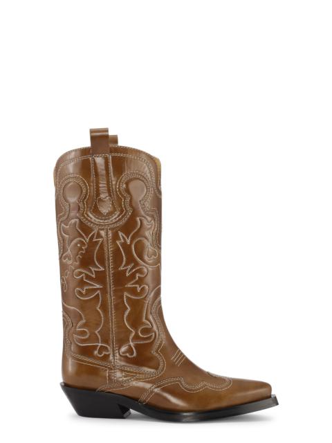 BROWN MID SHAFT EMBROIDERED WESTERN BOOTS