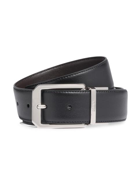ZEGNA Men's Reversible Leather Belt - Black Dark Brown