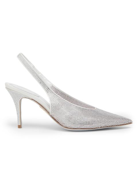 RENE CAOVILLA Women's 80MM Embellished Slingback Pumps - Ivory Net Tulle Crystal Strass