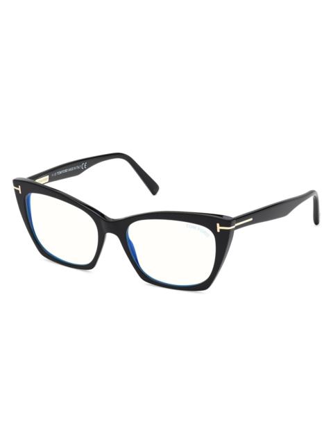 TOM FORD Women's 54MM Cat-Eye Blue Block Optical Glasses - Black