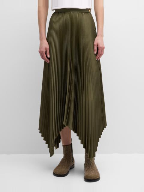 Pleated Handkerchief-Hem Midi Skirt