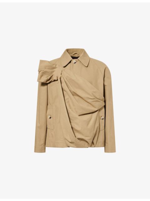 Simone Rocha Gathered Flower Sash Asymmetric Cotton-Blend Jacket