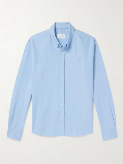 Button-Down Collar Logo-Embroiderd Cotton Shirt