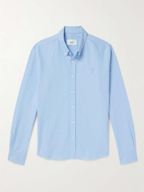 AMI Paris Button-Down Collar Logo-Embroiderd Cotton Shirt
