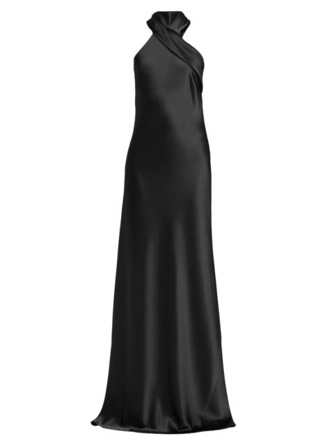 GALVAN Women's Pandora Satin Cross Halter Gown - Black