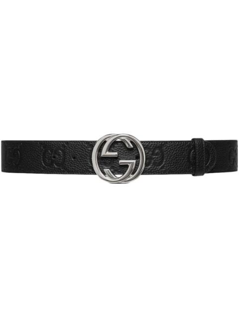 GUCCI Gucci Wide Interlocking G Buckle Belt Black