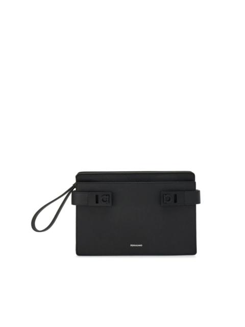 FERRAGAMO Gancini-buckle leather clutch bag