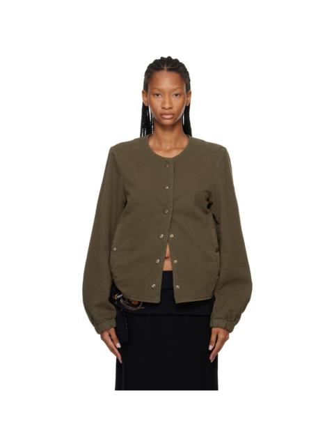 Dries Van Noten Khaki Collarless Jacket