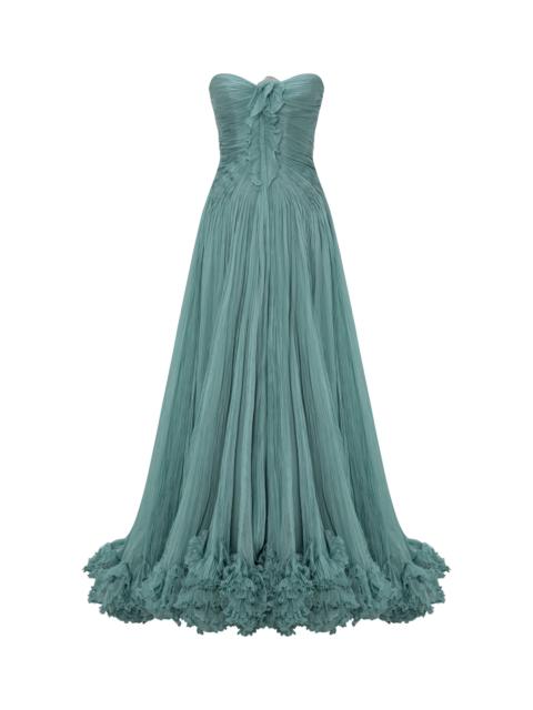 MARMAR HALIM Ruched Silk Evening Gown light blue