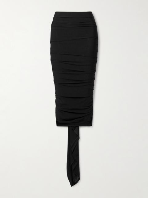 KHAITE Aura Draped Ruched Stretch-jersey Midi Skirt