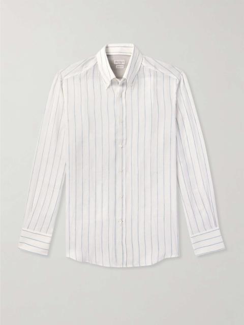 Brunello Cucinelli Button-Down Collar Striped Linen Shirt