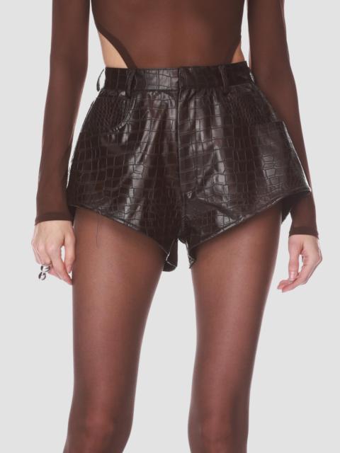 BRONX BANCO Women's Croc-Embossed Faux-Leather Shorts - Dark Brown