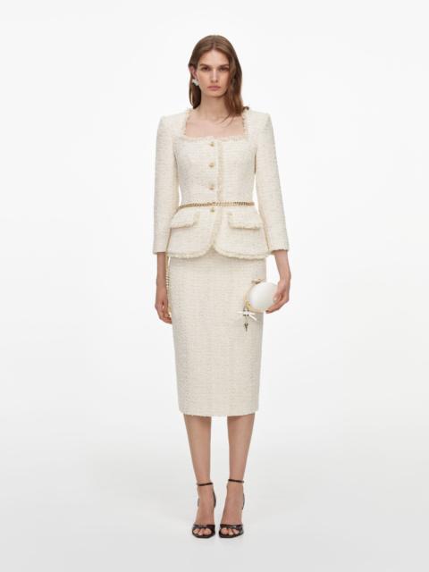self-portrait Cream Boucle Tailored Chain Midi Dress