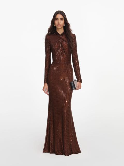 self-portrait Brown Rhinestone Maxi Dress