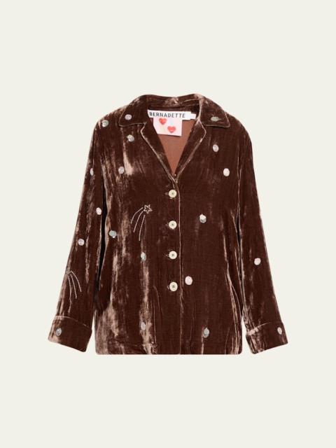 BERNADETTE Louis Embellished Velvet Pajama Shirt