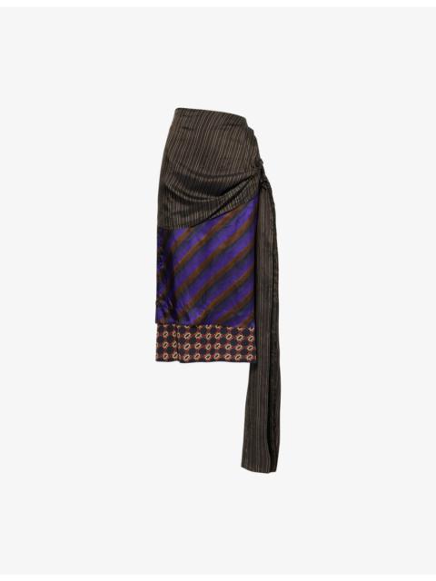 Dries Van Noten Senice Draped-Panel Silk Midi Skirt