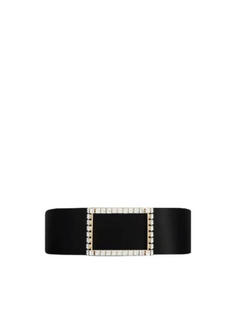 Black Très Vivier Shaped Strass Buckle Belt in Satin