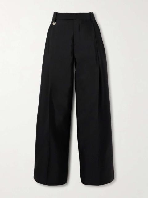 Pleated wool and silk-blend twill wide-leg pants